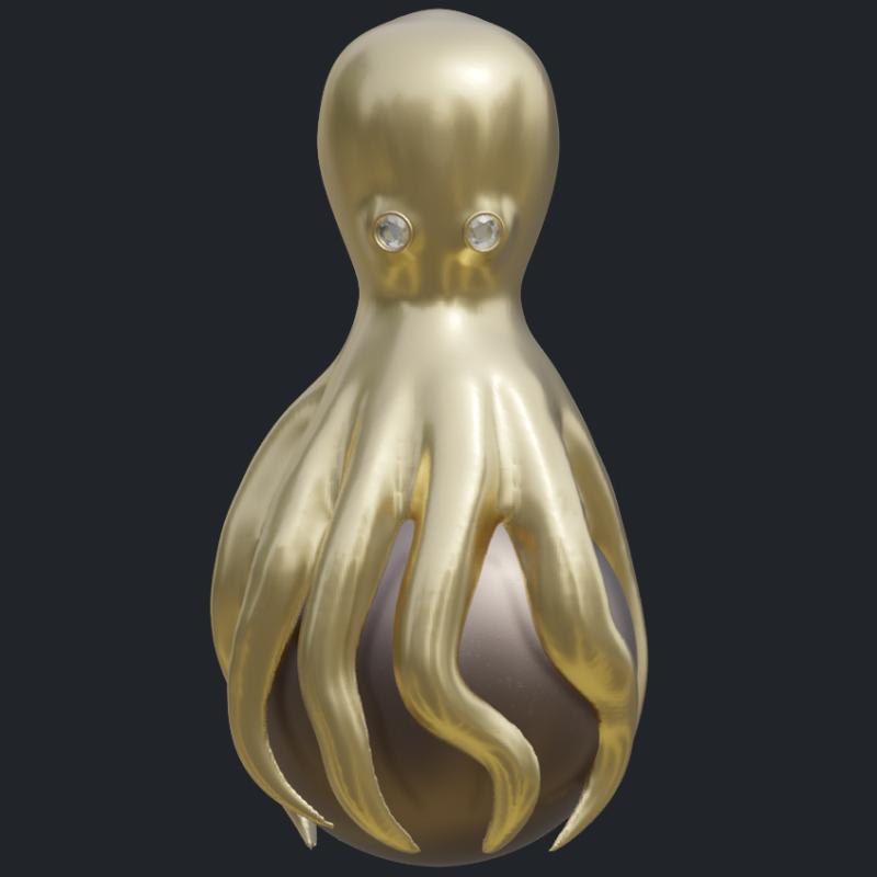 Pearl &amp; Diamonds Octopus Pendant - Front