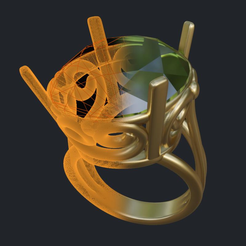 Green Amethyst Statement Ring Main - 3D