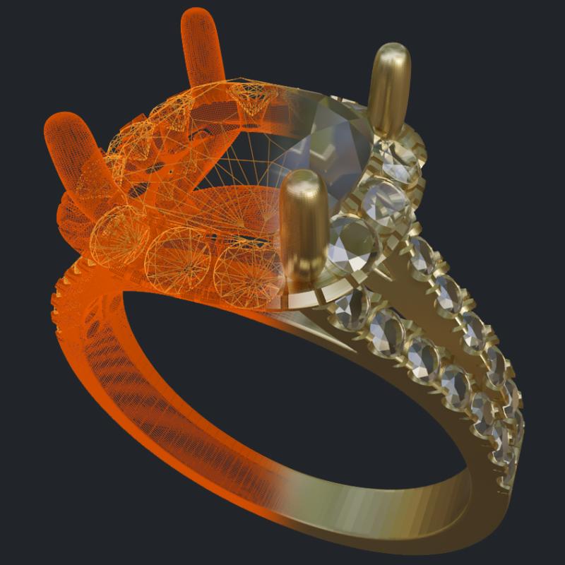 Larger Halo Cushion Ring with Split Shank - 3D