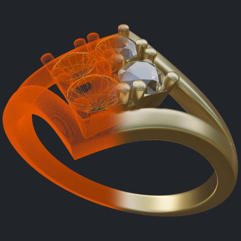 4 Stones Ring - 3D