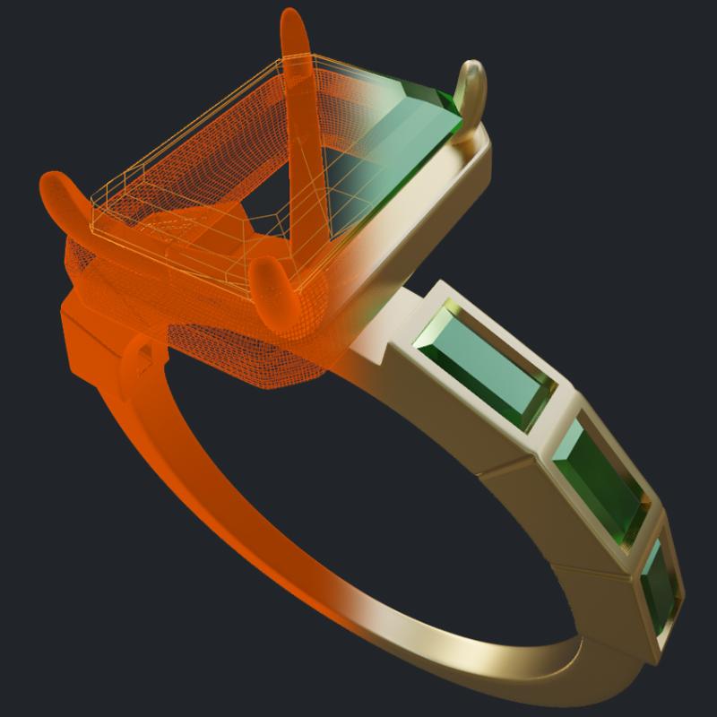 Oversized Bezel with Claws on Simple Square Shank - 3D