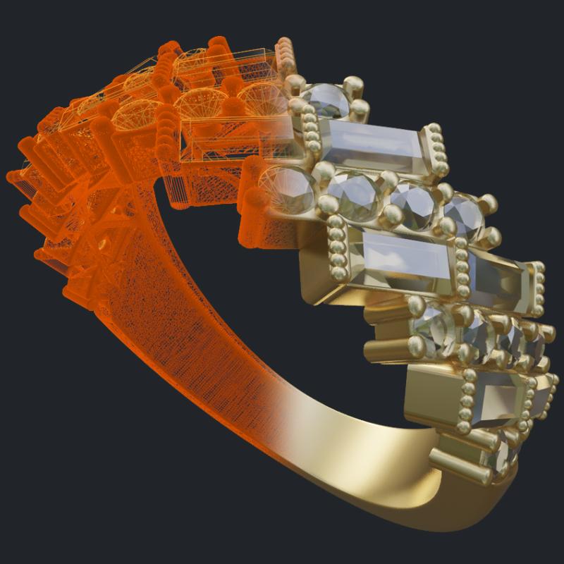 Half Band With Baguettes And Round Diamonds - 3D