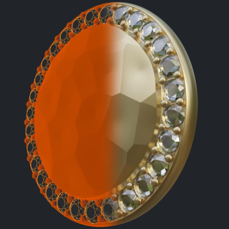 Hammered Round Earring With Diamond Halo - 3D