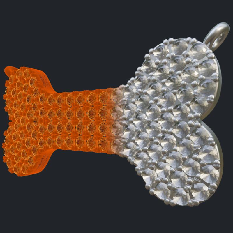 Dog Bone Diamond Pendant - 3D