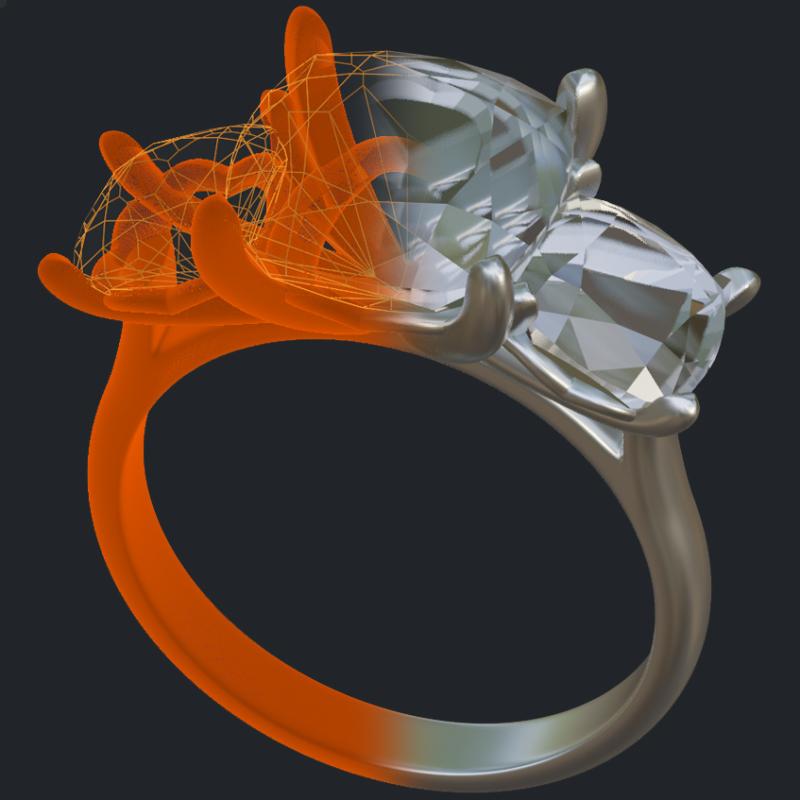 Three Cushion Cut Ring - 3D
