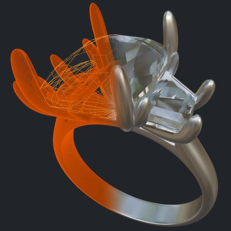 Elongated Cushion With 2 Trapezoids Ring - 3D