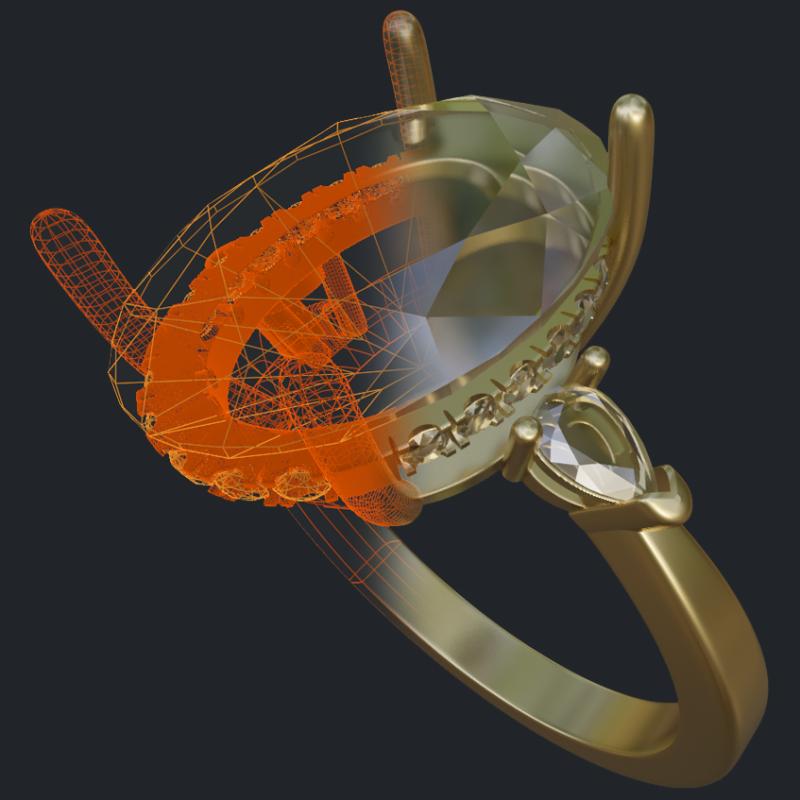 Oval Diamond With Hidden Halo Ring - 3D