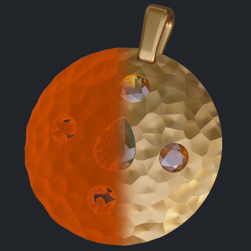 Hammered Finish Pendant With Gemstones - 3D