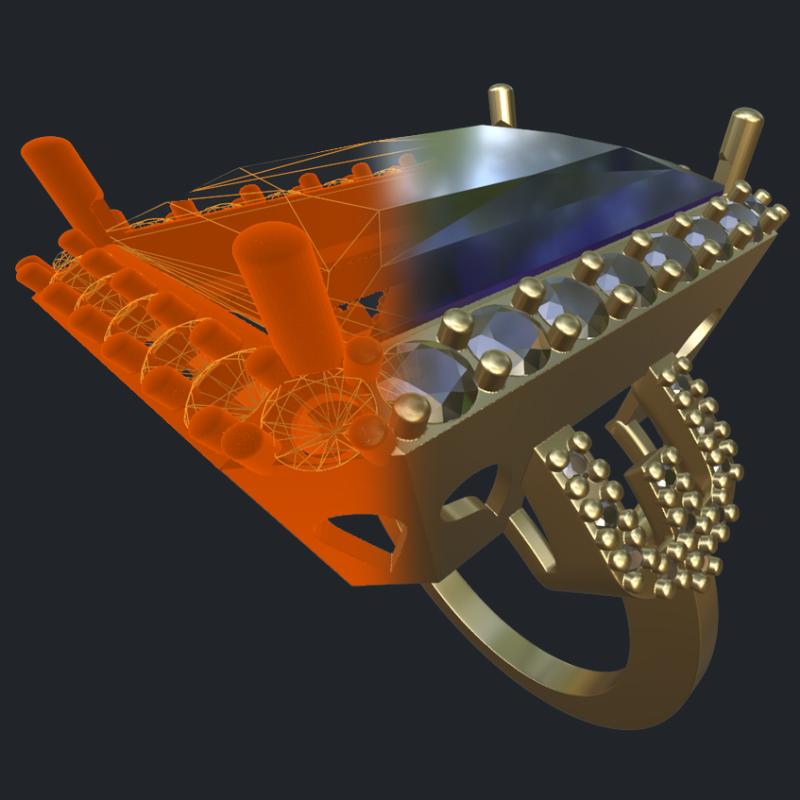 Blue Topaz And Round Diamonds Ring - 3D