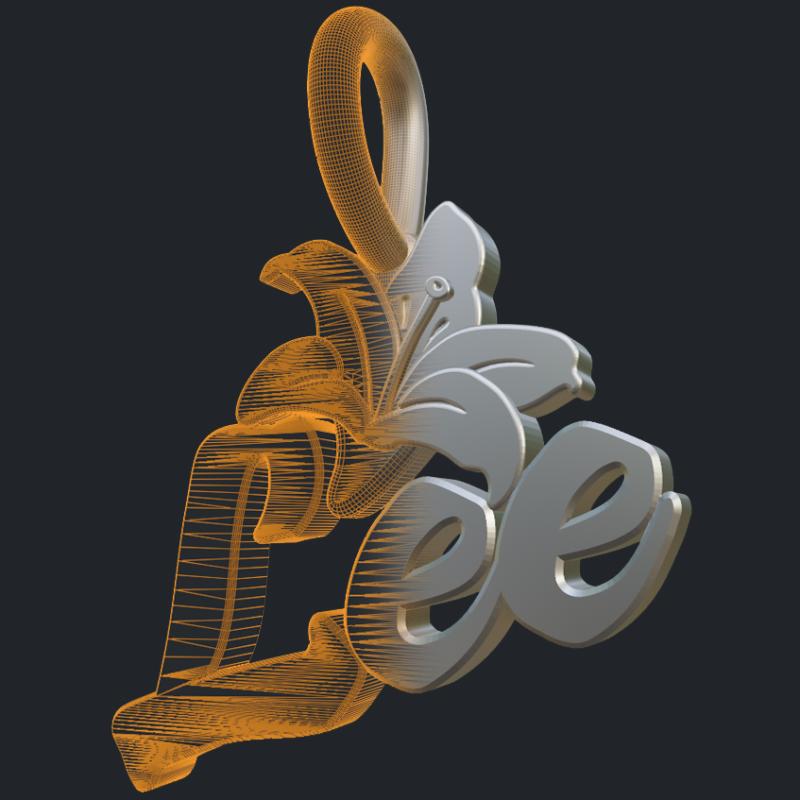 White Gold Lily Flower Lee Pendant - 3D