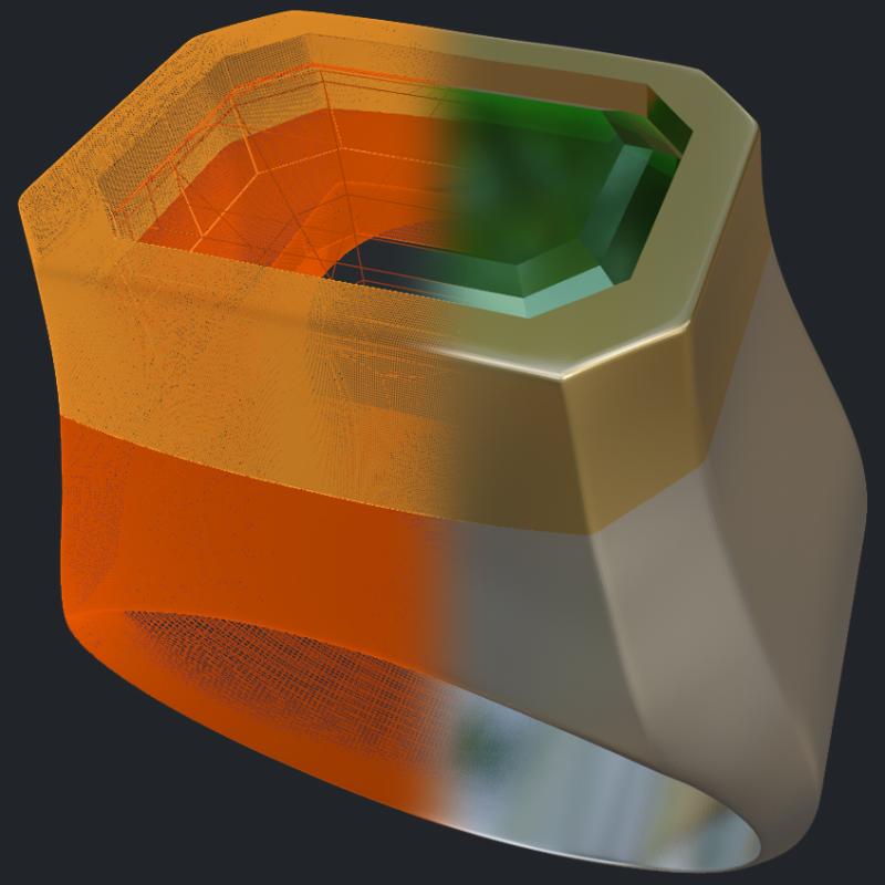 Silver &amp; Yellow Gold Bezel Set Emerald Ring - 3D