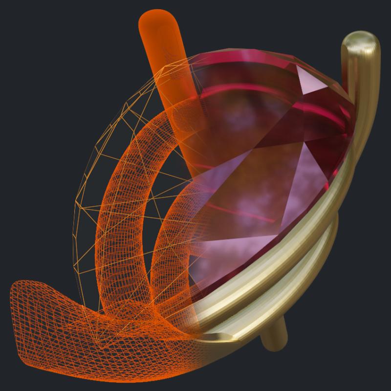 Prong Setting for Pear Garnet Earring - 3D