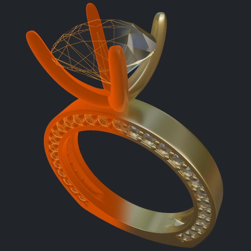 Diamond Engagement Ring With European Shank - 3D