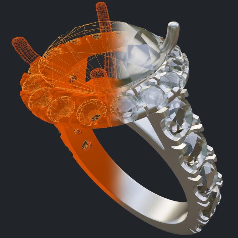 Cathedral Halo Engagement Ring - 3D