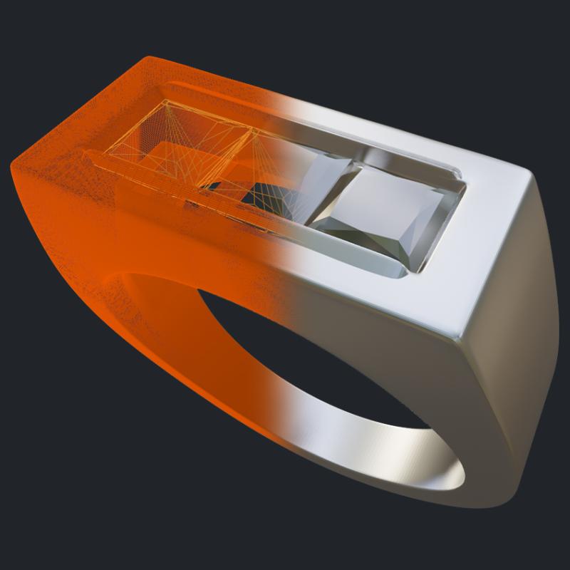 3 Channel Set Princess Men's Ring - 3D