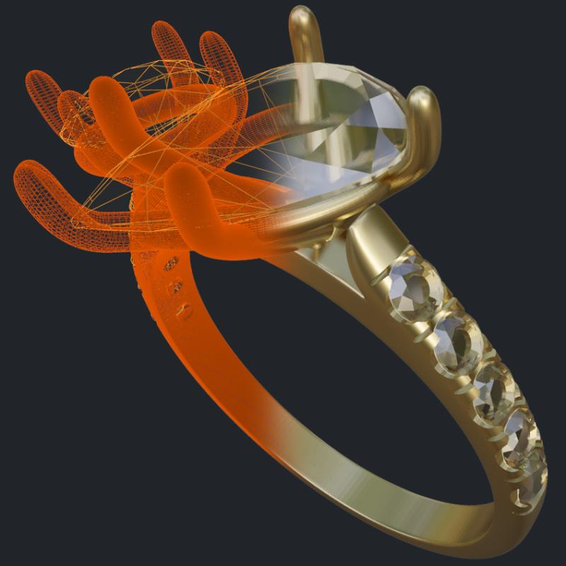 Toi et Moi Bypass Ring With Diamonds On Shank - 3D