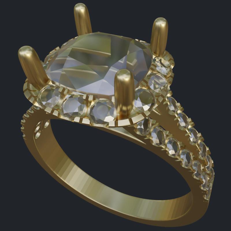 Larger Halo Cushion Ring with Split Shank - Main