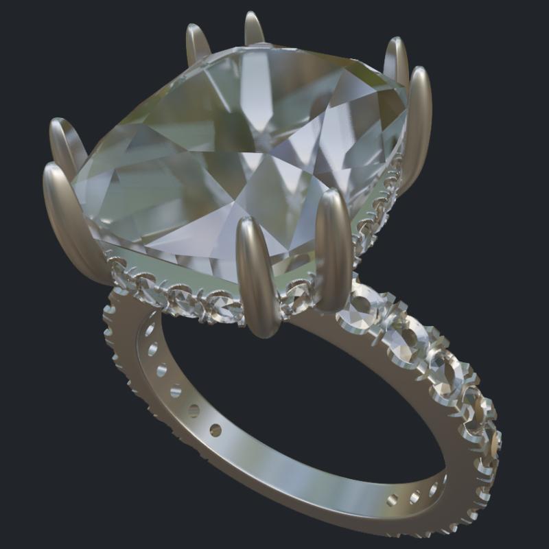 Elongated Cushion Hidden Halo Double Prongs Ring - Main