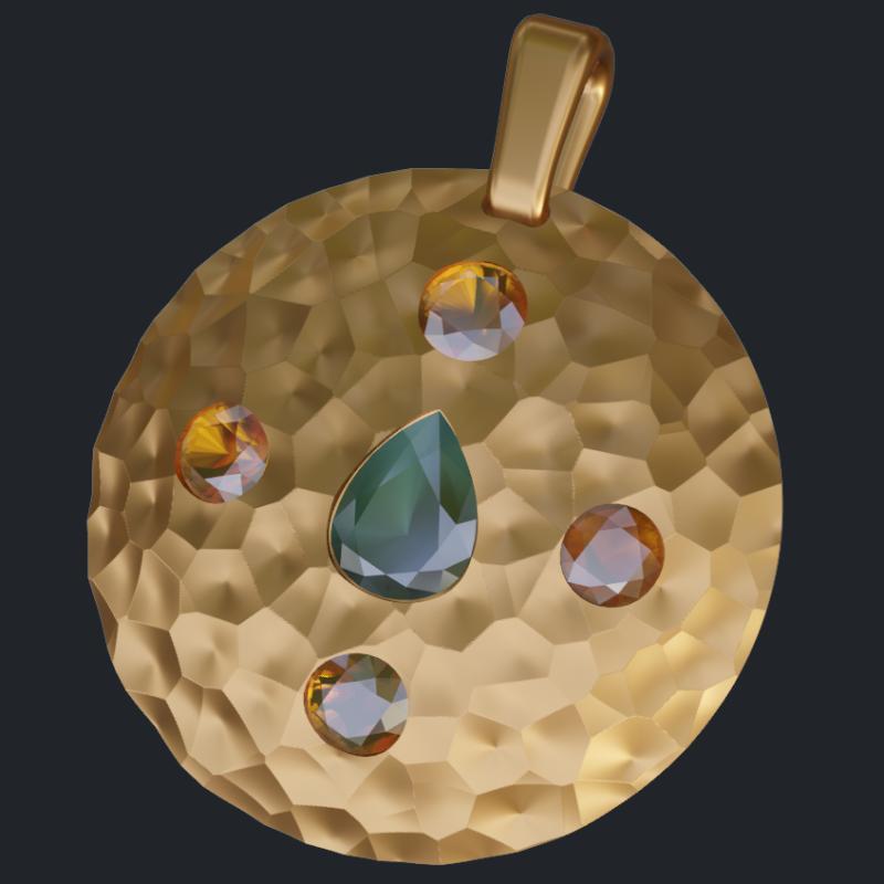 Hammered Finish Pendant With Gemstones - Main