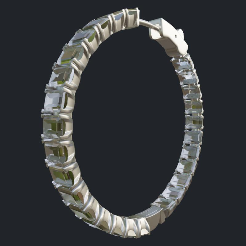 Round Hoop Earrings - Emerald Cut Diamonds Size 4.50 x 3.00 mm - Main