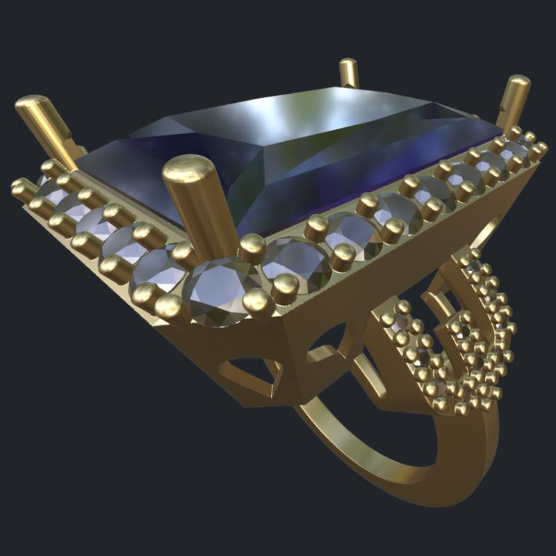 Blue Topaz And Round Diamonds Ring - Main