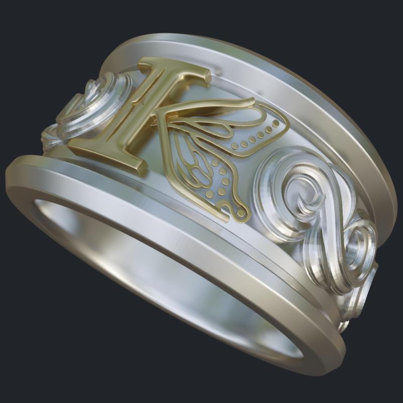 K Letter Monarch Butterfly Ring - Main