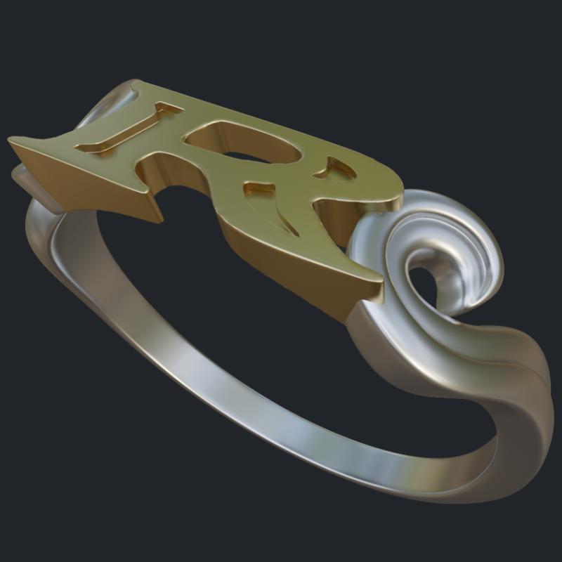 Ornate R Silver Ring - Main