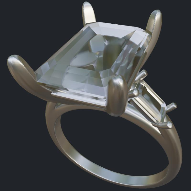 Tapered Setting Emerald Cut Diamond Ring - Main