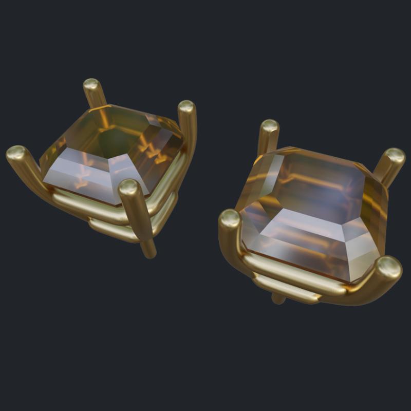 Prong Setting for Asscher Cut Smokey Quartz Earrings - Main