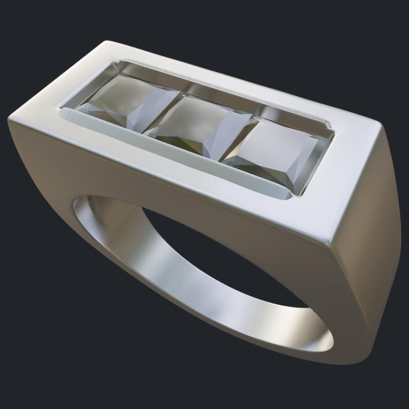 3 Channel Set Princess Men's Ring - Main