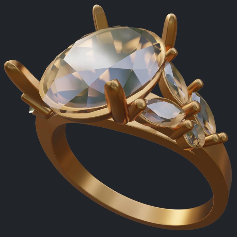 Oval Cut Asymmetric Ring With Marquise &amp; Round Accents - Main