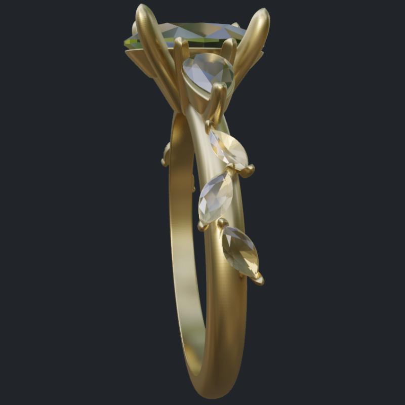 Oval Engagement Ring with Side Pears - Side