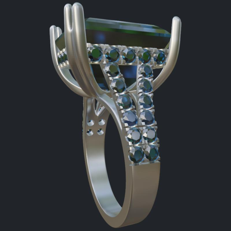 Emerald Cut Aquamarine Ring with Hidden Halo - Side