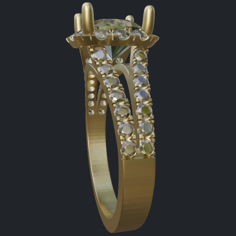 Larger Halo Cushion Ring with Split Shank - Side