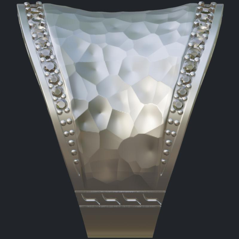 Hammered Finish Ring With Round Diamond Accents - Side