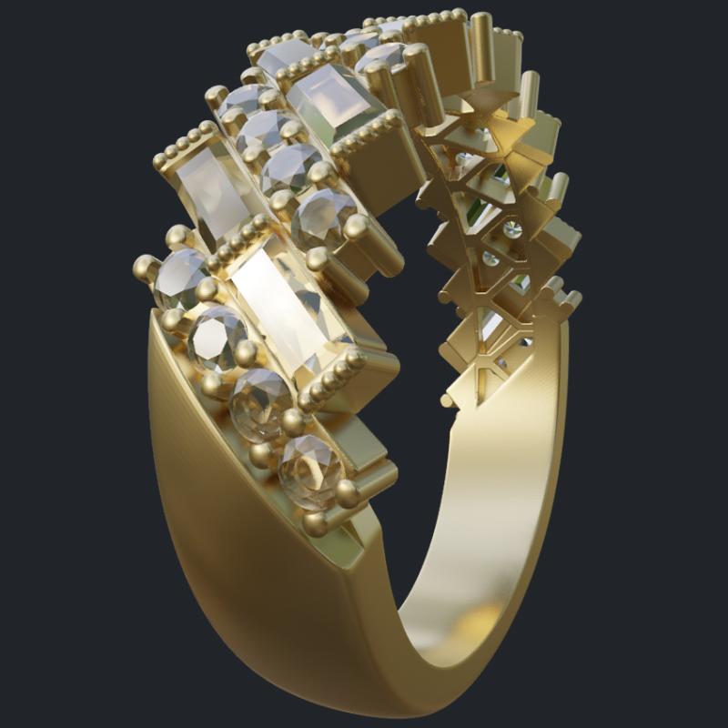 Half Band With Baguettes And Round Diamonds - Side