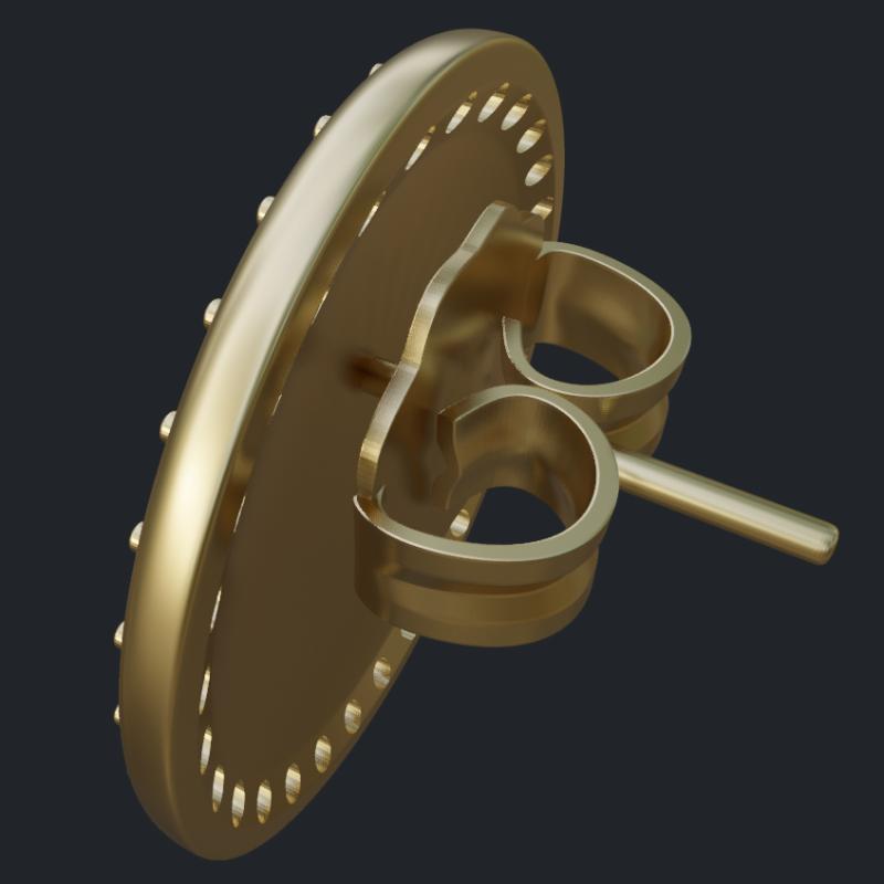 Hammered Round Earring With Diamond Halo - Side