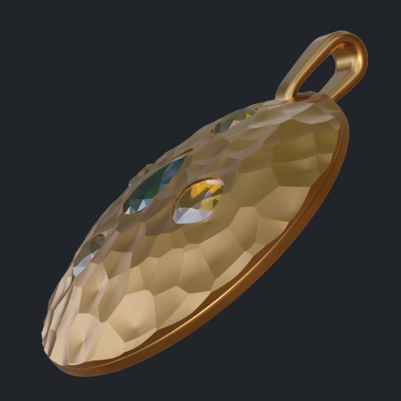 Hammered Finish Pendant With Gemstones - Side