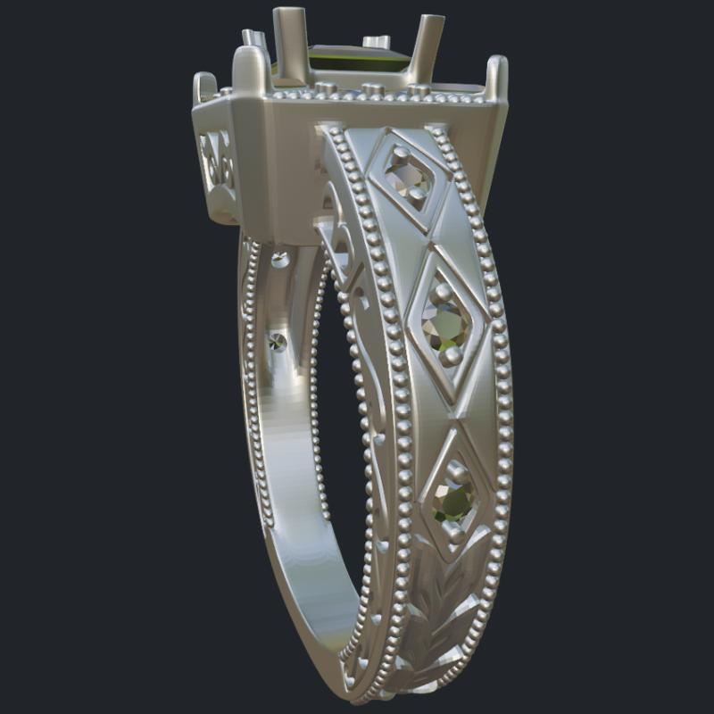 Princess &amp; Round Diamonds Engagement Ring With Milgrain - Side