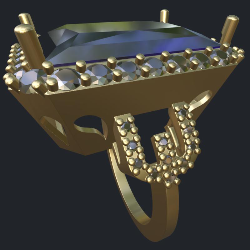 Blue Topaz And Round Diamonds Ring - Side