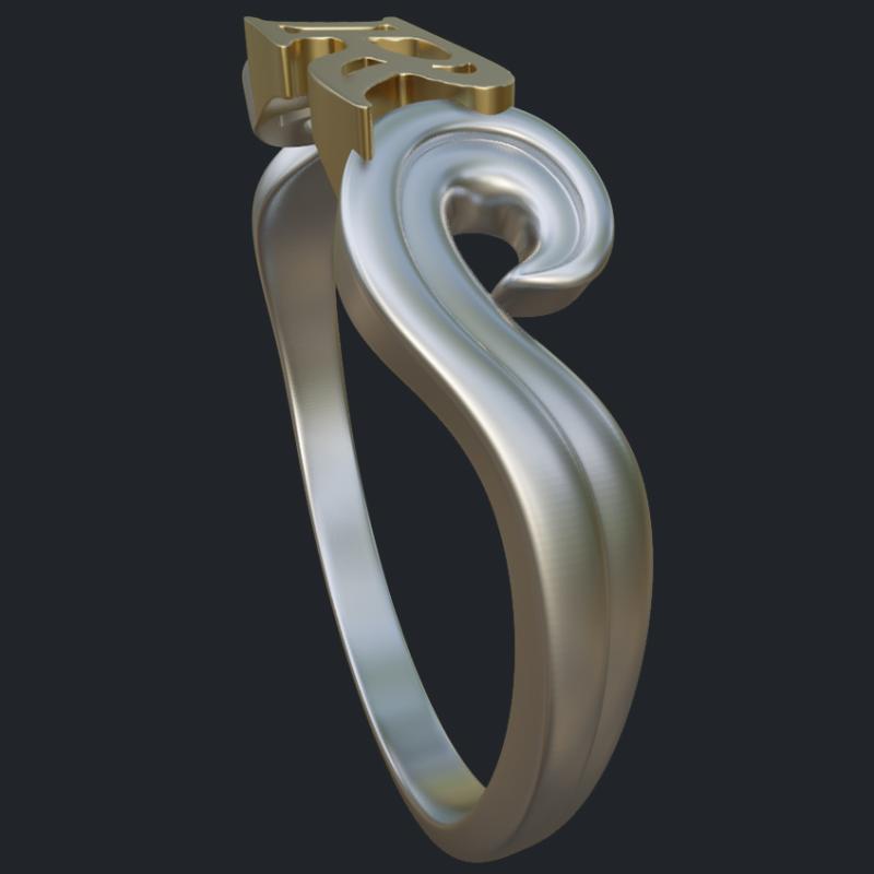 Ornate R Silver Ring - Side