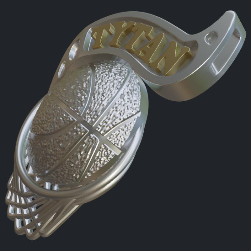 Basketball Tytan Silver Pendant - Side