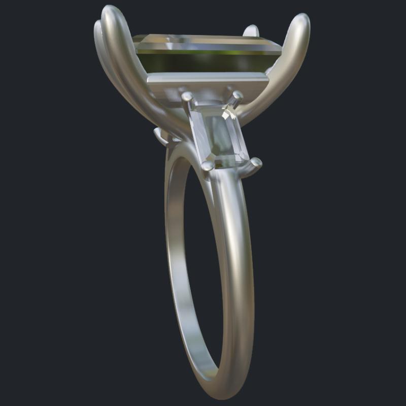 Tapered Setting Emerald Cut Diamond Ring - Side