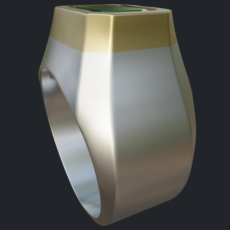 Silver &amp; Yellow Gold Bezel Set Emerald Ring - Side