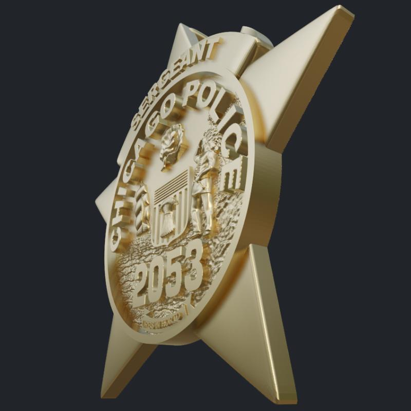 Sergeant Badge Pendant 14k Yellow Gold - Side