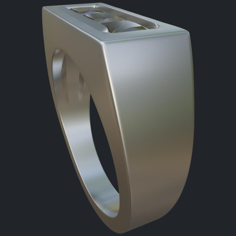 3 Channel Set Princess Men's Ring - Side