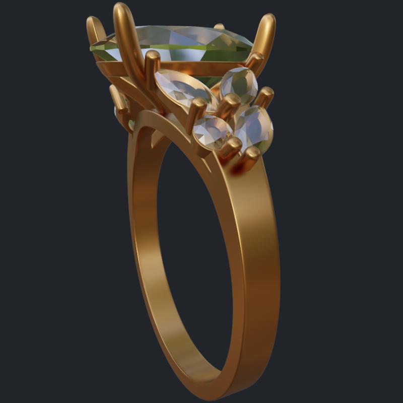 Oval Cut Asymmetric Ring With Marquise &amp; Round Accents - Side
