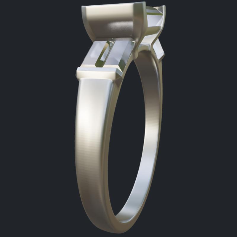 East-West Emerald Cut Diamond Ring with Baguette Accents No Gallery - Side