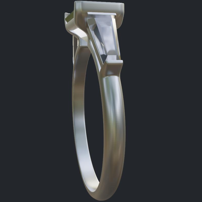 East-West Emerald Cut Diamond Ring with Baguette Accents - Side