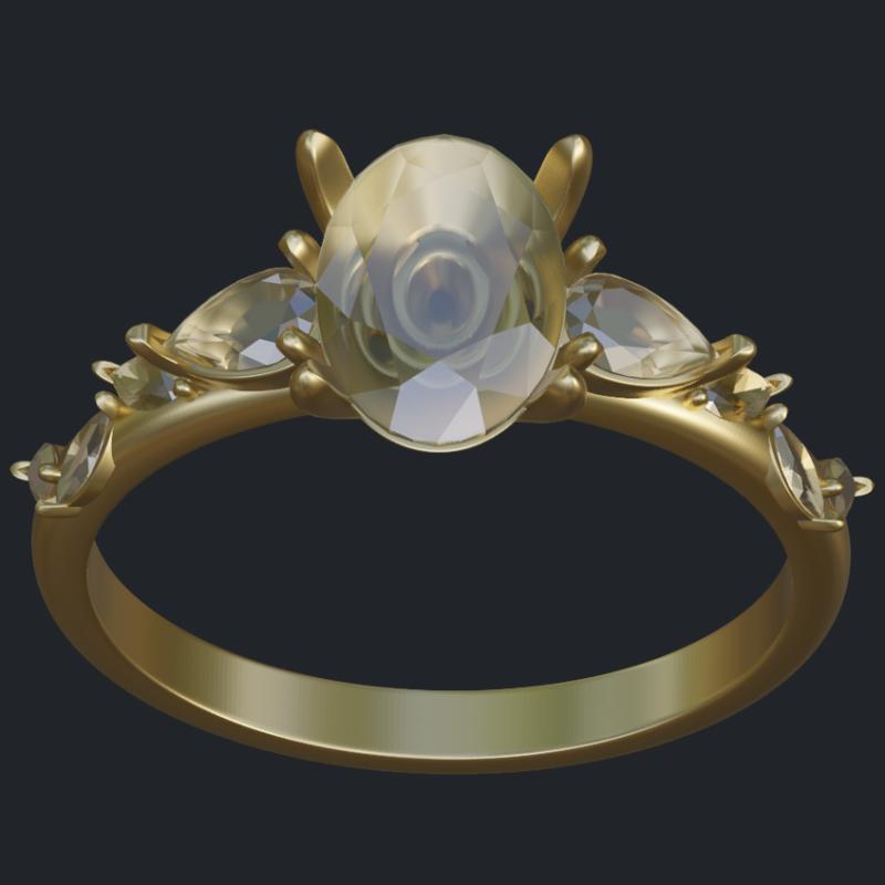 Oval Engagement Ring with Side Pears - Top